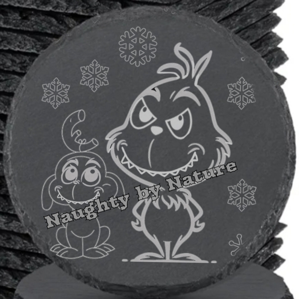 Grinch Labubu Monster Macroon Slate Coasters - Black